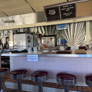 the bar seating/behind the counter