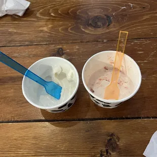 Gelato, vanilla bean (L) and strawberry cheesecake (R)