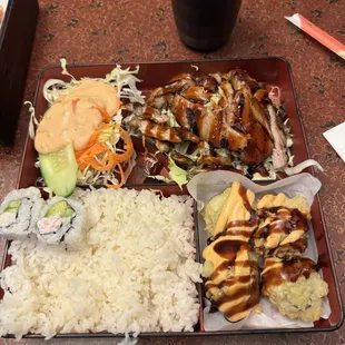 Chicken Teriyaki, fried California Roll bento