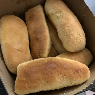 Burnt and dry Spanish rolls.