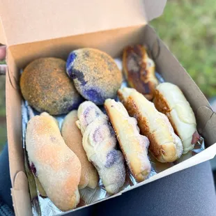 Box of ube everything + a sausage roll