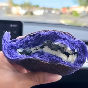 Ube pandesal with cream cheese