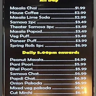 Street food menu