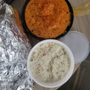 Spicy butter chicken and rice