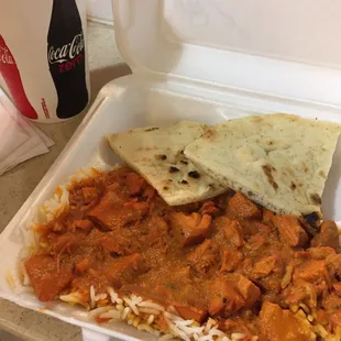 Chicken tikka masala over rice + flatbread