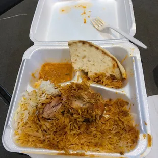 Not well cooked rice and chicken...