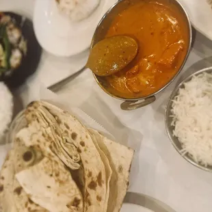 Assorted Bread Basket, Butter Chicken, Tandoori Chicken