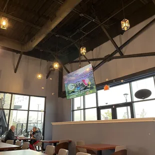 Interior, w/ their lighting, some seating, and they have outdoor patio seating as well!