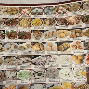 a menu with a variety of dishes