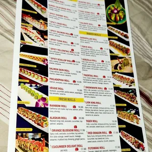 menu, sushi and sashimi