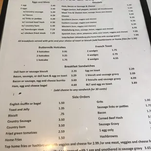 The breakfast menu