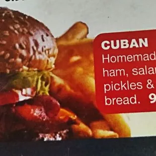 a menu for a sandwich