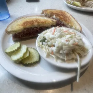 Kosher Corned Beef Sandwich and Cole Slaw