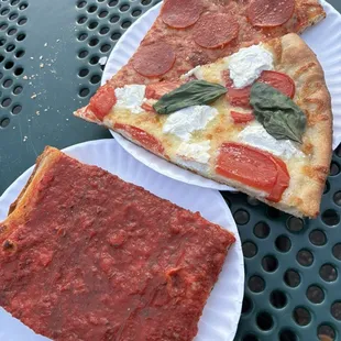 slices - tomato pie, margherita, pepperoni