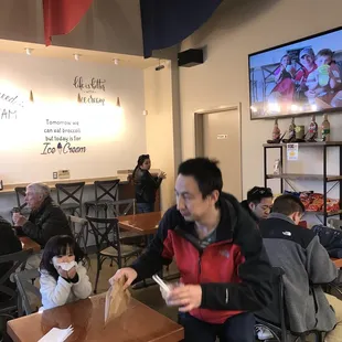 a family eating in a restaurant