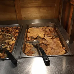 Peach cobbler,bread pudding on left