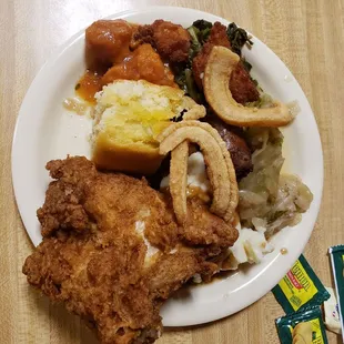 My plate. Had to get a few of those crackings.