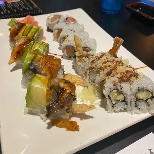 Rockn Roll, Crunchy Shrimp Tempura Roll, &amp; Philadelphia Roll
