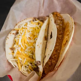 two tacos in a basket