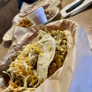 Breakfast tacos and a plate of