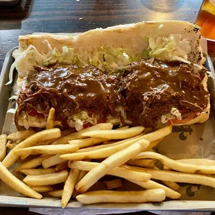 Roast Beef Po-boy with fries.