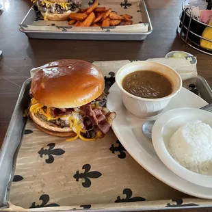 Bacon/cheddar burger, cup of gumbo!