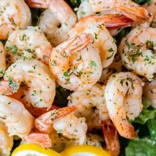 a closeup of shrimp and lettuce