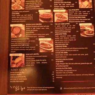 Backpage of the menu