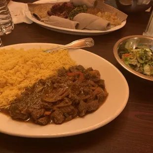 Tibs (Beef tips) with added rice