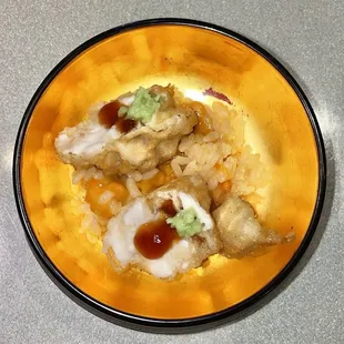 Shirako cod soft roe tempura, uni sea urchin rice, ponzu souce, wasabi $35