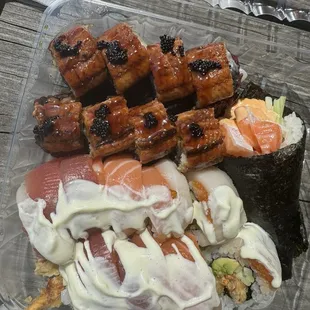 Black Thunder Roll, Rainbow Dragon Roll, Spicy Salmon Handroll