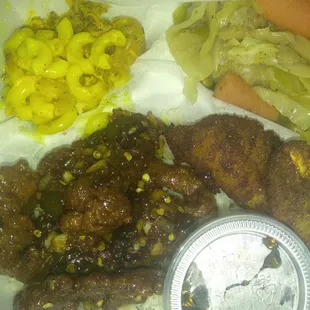 VEGAN JERK CHICKEN VEGAN MAC AND CHEESE AND ANGRY CABBAGE!