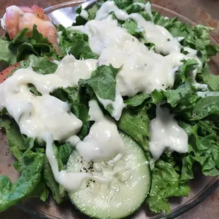 Salad with Blue Cheese dressing.