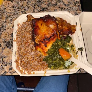 Baked chicken, bulgar, collard greens!