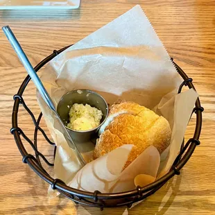 Good bread, but very skimpy, small loaf (with no refills either)