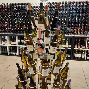 a display of wine bottles