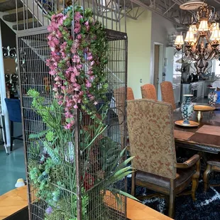 Artificial succulents and flowers.