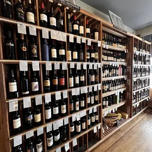 a wall of wine bottles