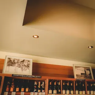 wine bottles on shelves