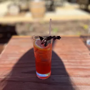 a drink on a wooden table