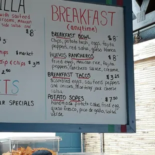 a menu for breakfast at a restaurant