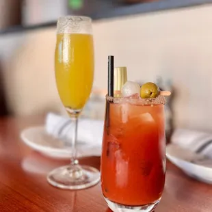 Japanese kiwi mimosa ($10) and Napkins Bloody Mary ($13)