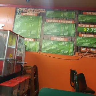 menus and prices on the wall