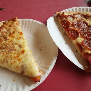 Slice of cheese and pepperoni.