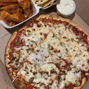 Sausage Pizza and Buffalo Wings