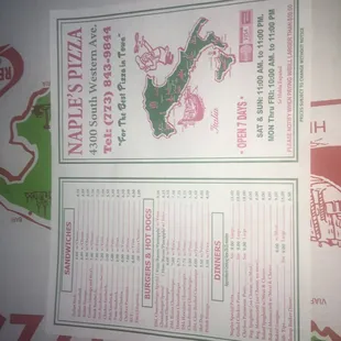 the menu for the restaurant