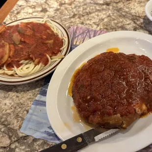 Veal parmigiana and spaghetti