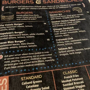 The menu