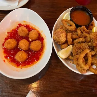 Pimento Cheese Fritters and Calamari apps