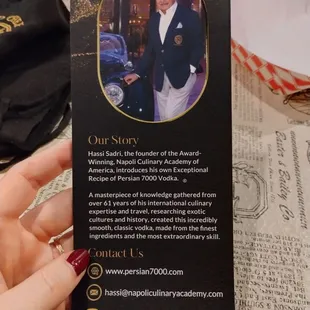 Brochure for Persian 7000 vodka